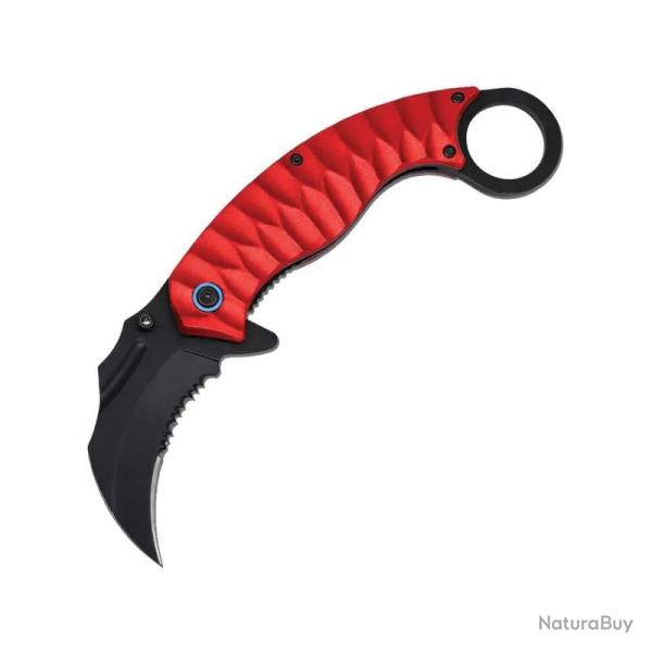 Couteau ElitEdge Karambit A/O Lame Acier Inoxydable Manche Aluminium Sculpt� Rouge Linerlock
