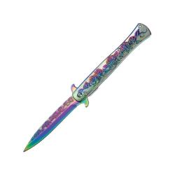 Couteau ElitEdge Stiletto A/O Lame Acier Inoxydable Manche Inox Spectrum/Argent Linerlock EE10A119RB