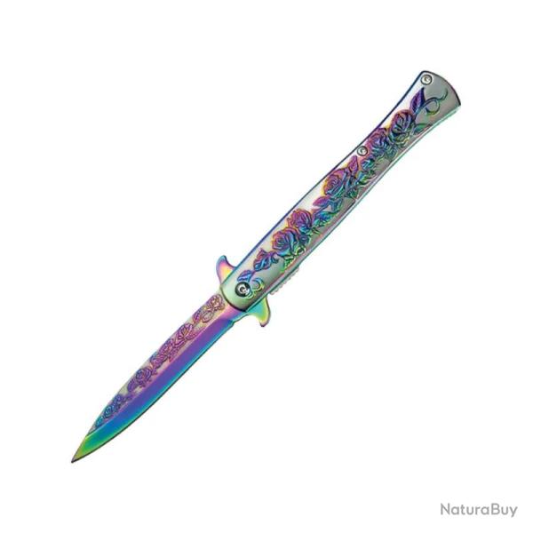 Couteau ElitEdge Stiletto A/O Lame Acier Inoxydable Manche Inox Spectrum/Argent Linerlock EE10A119RB