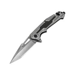 Couteau ElitEdge Rescue A/O Lame Acier 440C Manche Inox Gris, Insert G10 Noir Linerlock EE10A117GYG