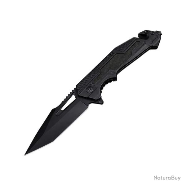 Couteau ElitEdge Rescue A/O Lame Acier 440C Manche Inox Noir, Insert G10 Noir Linerlock EE10A117BKG