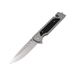 Couteau ElitEdge A/O Lame Acier 3Cr13 Manche Inox Gris, Insert G10 Noir Linerlock EE10A116GYMA