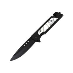Couteau ElitEdge A/O Lame Acier 3Cr13 Manche Inox Noir, Insert Nacre Synth&eacute;tique Linerlock
