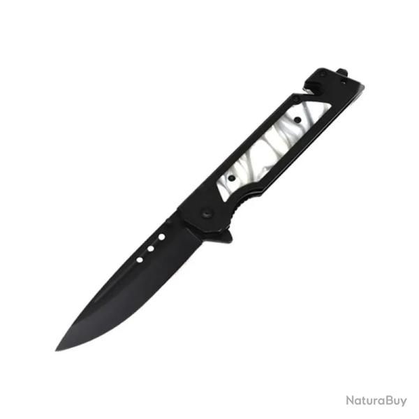 Couteau ElitEdge A/O Lame Acier 3Cr13 Manche Inox Noir, Insert Nacre Synth�tique Linerlock
