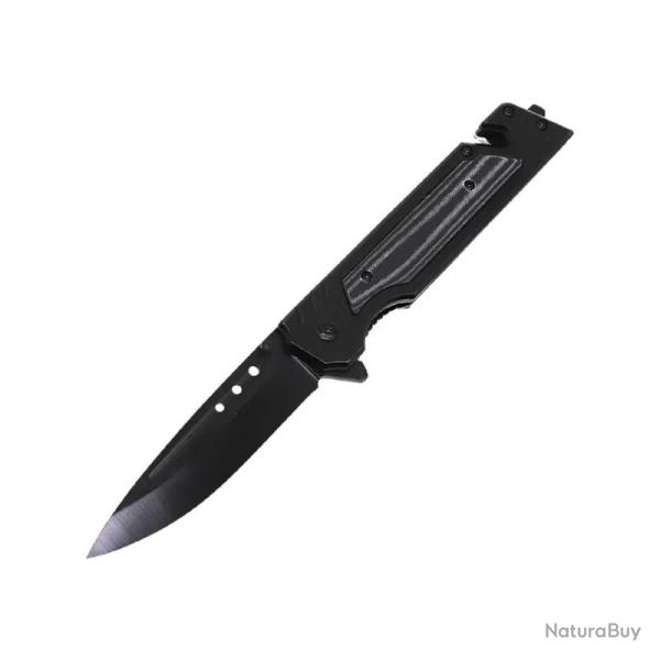Couteau ElitEdge A/O Lame Acier 3Cr13 Manche Inox Noir, Insert Micarta Noir Linerlock EE10A116BKMA