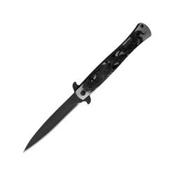 Couteau ElitEdge Stiletto A/O Lame Acier Inoxydable Manche Inox Anodis&eacute; Noir/Argent Linerlock