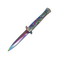 Couteau ElitEdge Stiletto A/O Lame Acier Inoxydable Manche Inox Spectrum/Argent Linerlock EE10A112RB
