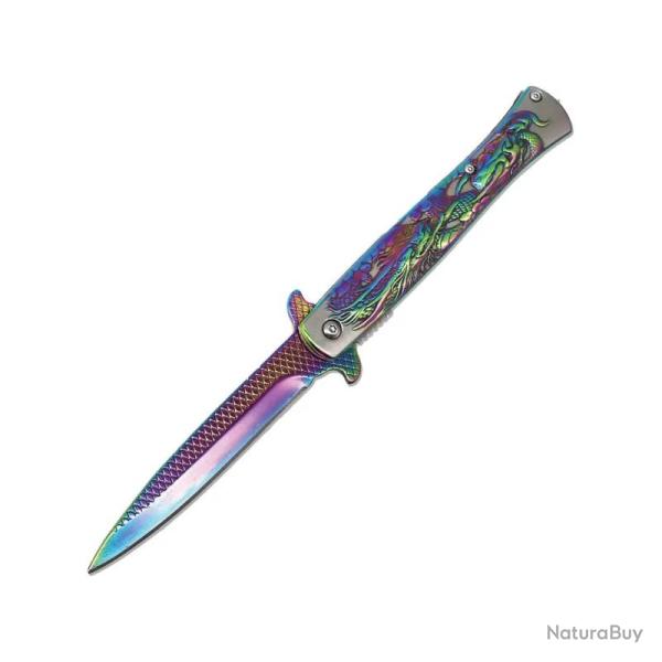 Couteau ElitEdge Stiletto A/O Lame Acier Inoxydable Manche Inox Spectrum/Argent Linerlock EE10A112RB