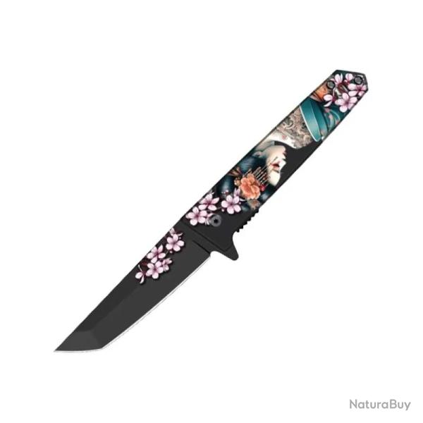 Couteau ElitEdge Flower Maiko A/O Lame Acier 420C Manche ABS Linerlock EE10A102MKG