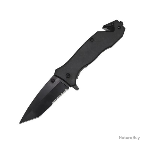 Couteau ElitEdge Rescue A/O Lame Acier Inoxydable Manche ABS Noir Linerlock EE10870BK