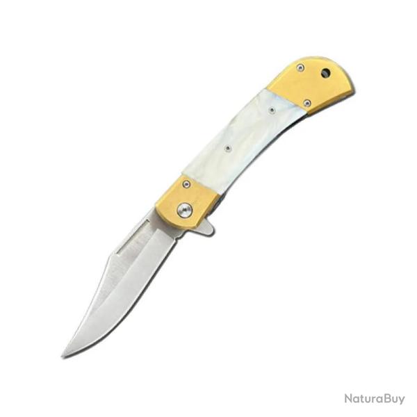 Couteau ElitEdge A/O Lame Acier Inoxydable Manche Nacre Synth�tique Linerlock EE10009MGWP