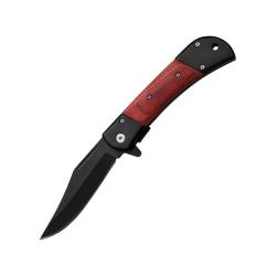 Couteau ElitEdge A/O Lame Acier Inoxydable Manche Bois Marron Linerlock EE10009MBW