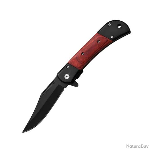 Couteau ElitEdge A/O Lame Acier Inoxydable Manche Bois Marron Linerlock EE10009MBW