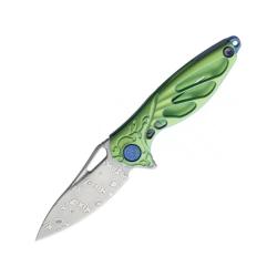 Couteau Rike Knife Mini Hummingbird Lame Acier Damas Manche Titane Vert Frame Lock RKMINIG