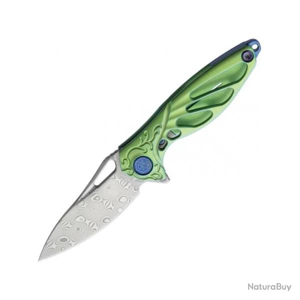 Couteau Rike Knife Mini Hummingbird Lame Acier Damas Manche Titane Vert Frame Lock RKMINIG