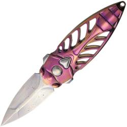 Couteau Rike Knife Mini Cicada Lame Acier Damas Manche Titane Rose Frame Lock RKMCICADAPI