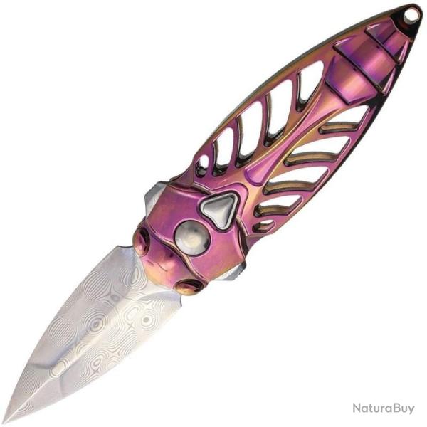 Couteau Rike Knife Mini Cicada Lame Acier Damas Manche Titane Rose Frame Lock RKMCICADAPI