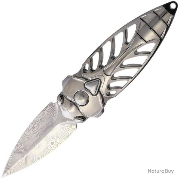 Couteau Rike Knife Mini Cicada Lame Acier Damas Manche Titane Gris Frame Lock RKMCICADAP