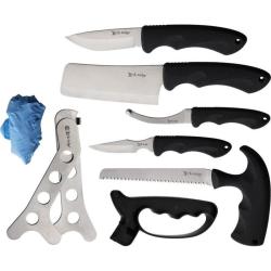 Couteau Elk Ridge Kit 9P Lame Acier Inoxydable Manche Caoutchouc Noir Etui Nylon ER190