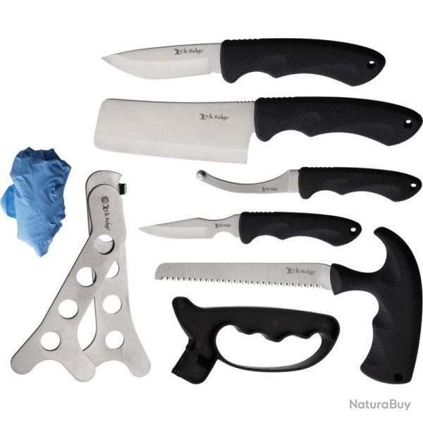 Couteau Elk Ridge Kit 9P Lame Acier Inoxydable Manche Caoutchouc Noir Etui Nylon ER190