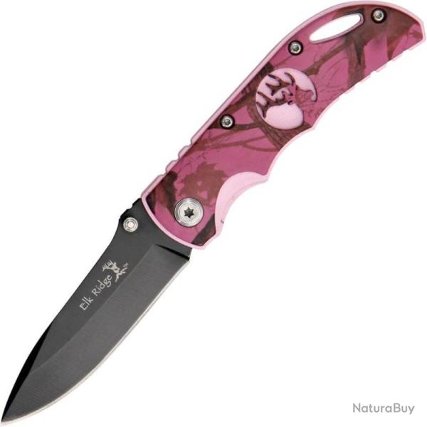 Couteau Elk Ridge Linerlock Rose Lame Acier 3Cr13 Manche Aluminium Camouflage Rose Linerlock ER134PC