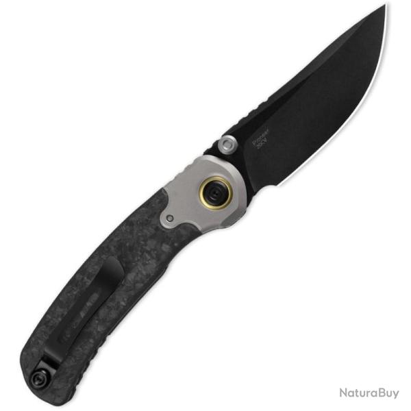 Couteau Kizer Pioneer Lame Acier 20CV DLC Drop Point Manche Titane/Carbone Marbr� Liner KIZXFK03A4