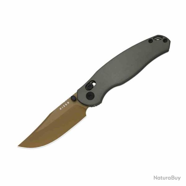 Couteau Kizer Phoca CC Lame Acier AEB-L Sunset PVD Clip Point Manche Aluminium Clutch Lock KIV3780A2