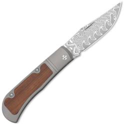 Couteau Kizer Trestle Lame Damas Acid-Wash Clip Point Manche Titane/Bois Mkuruti KIV3761A2