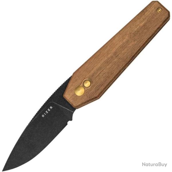 Couteau Kizer Tomb Lame Acier Nitro-V Drop Point Manche Bois Mkuruti Button Lock KIV3692A4