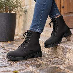 Bottines &agrave; lacets Doke noires en cuir pour femme 36