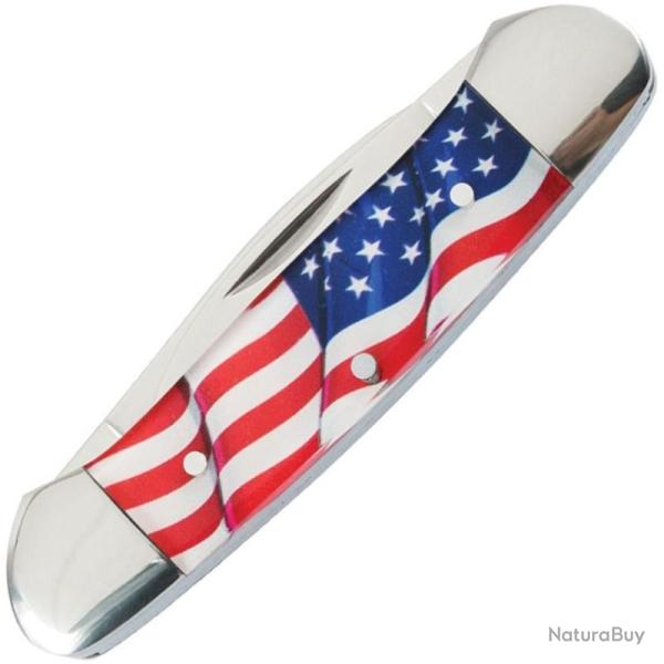 Couteau Elk Ridge Canoe American Flag Lame Acier 3Cr13 Manche Acrylique Slip Joint ER42454AF