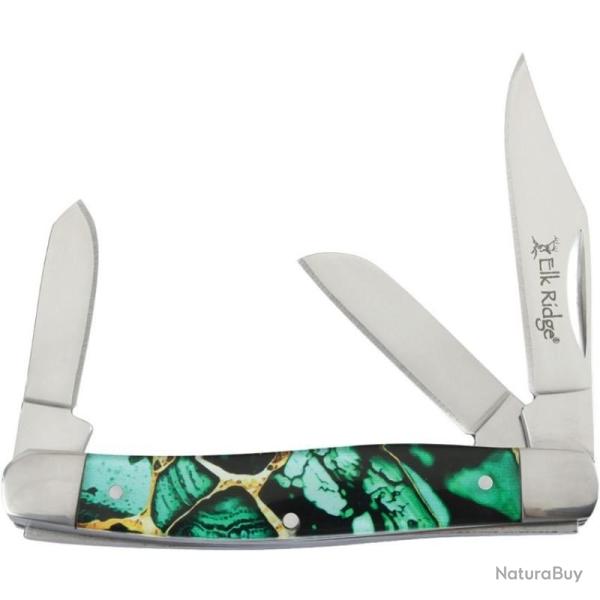 Couteau Elk Ridge Stockman Dark Green Lame Acier 3Cr13 Manche Acrylique Slip Joint ER42453DG