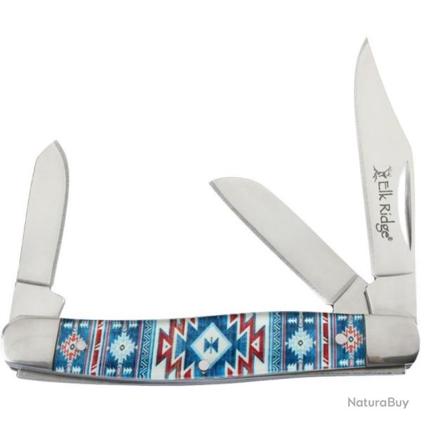 Couteau Elk Ridge Stockman Blue Southwest Lame Acier 3Cr13 Manche Acrylique Slip Joint ER42453BL