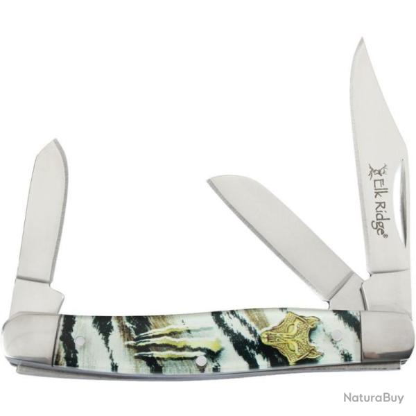 Couteau Elk Ridge Stockman Black White Lame Acier 3Cr13 Manche Acrylique Slip Joint ER42453BK