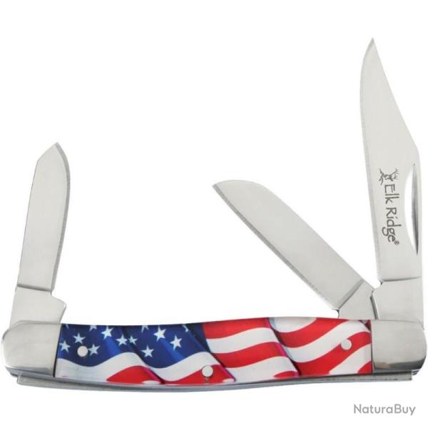 Couteau Elk Ridge Stockman American Flag Lame Acier 3Cr13 Manche Acrylique Slip Joint ER42453AF