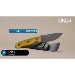 Couteau Bushcraft Ontario TAK-2 Lame Acier Carbone 1075 Manche Bois Etui Cuir Made USA ON8664TC