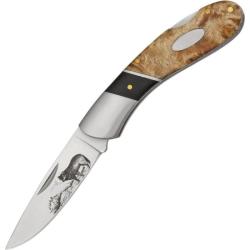 Couteau Elk Ridge Wolf Lockback Lame Acier 3Cr13 Manche Bois de ronce noir et marron Lockback ER072W