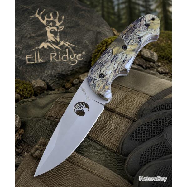 Couteau Elk Ridge Camo Hunter Lame Acier 3Cr13 Manche Aluminium camouflage Etui Nylon ER046CA
