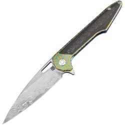 Couteau Pliant Artisan Cutlery Small Archaeo Lame Acier Damas Manche Titane Framelock ATZ1821GSDBU02