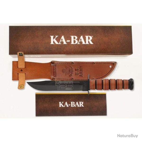 Couteau Ka-Bar 125th Anniversary Army Fixed Blade Lame Acier 1095 Cro-Van Manche Cuir �tui KA9225