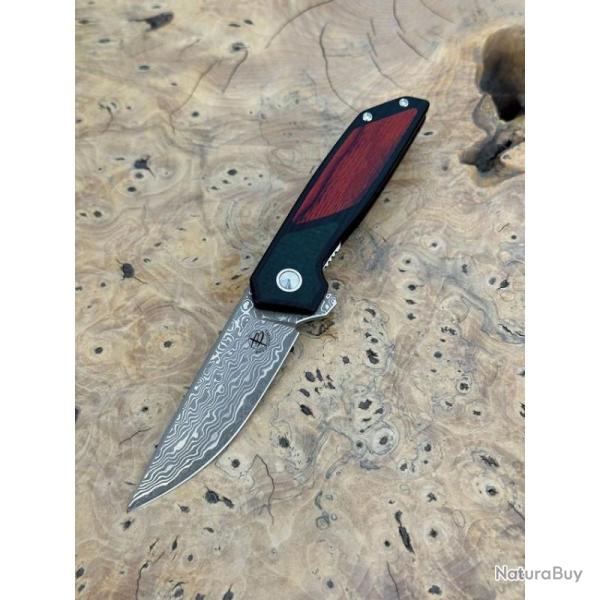 Couteau Begg Knives Diamici Lame Damas Manche Inox/G10 Noir Bois Linerlock BG056