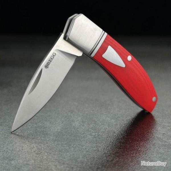 Couteau Begg Knives Mini Hunter Slip Joint Lame Acier 14C28N Manche G10 Rouge BG044