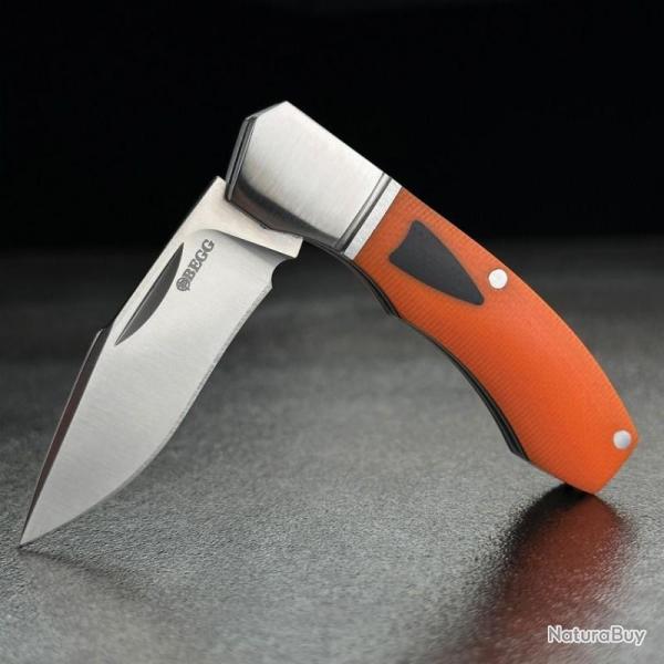 Couteau Begg Knives Mini Hunter Slip Joint Lame Acier 14C28N Manche G10 Orange BG042