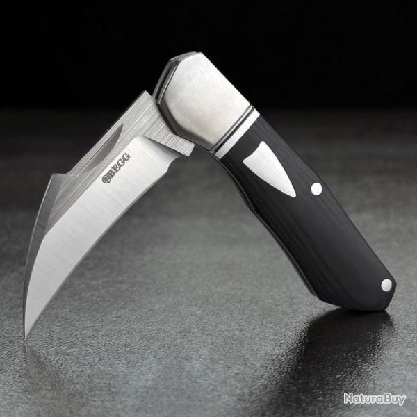 Couteau Begg Knives Hawkbill Slip Joint Lame Acier 14C28N Manche G10 Noir BG041