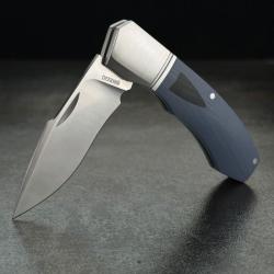 Couteau Begg Knives Recurve Slip Joint Lame Acier 14C28N Manche G10 Bleu BG039