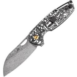 Couteau Pliant Kansept Model 6 Gaucher Lame Damas Manche Fibre Carbone Nebula Liner Lock K1022L1