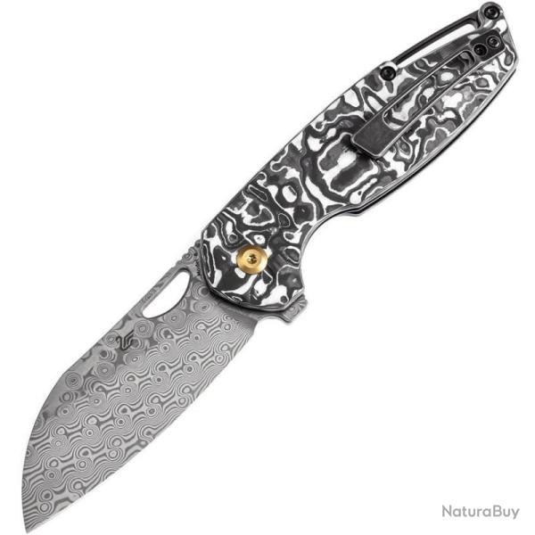 Couteau Pliant Kansept Model 6 Gaucher Lame Damas Manche Fibre Carbone Nebula Liner Lock K1022L1