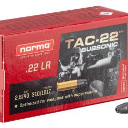 Cartouches Norma TAC-22 Subsonic .22 LR 40 gr HP