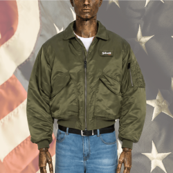 Bomber CWU Vintage 90s Nylon Coupe Oversize- Schott USA L, KAKI