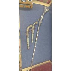 Armes pistolet &agrave; silex et fusil ottoman tr&egrave;s rare avec gravures &agrave; platine miquelet
